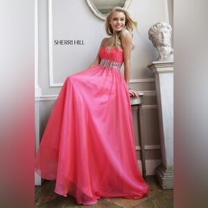 Sherri Hill 3909 Barbie Pink Strapless Long Formal Dress Prom Pageant Sz 2